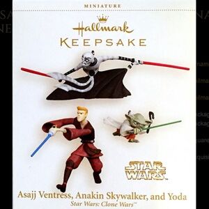 Hallmark STAR WARS 2006 CLONE WARS Miniature Keepsake Ornament Set Anakin Yoda